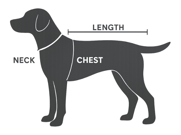 Dog body areas for neck, chest and length measurement